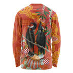 Australia Black Cockatoo Christmas Long Sleeve Shirt Banksia Bottlebrush Aboriginal Art - Aussie Hoodie