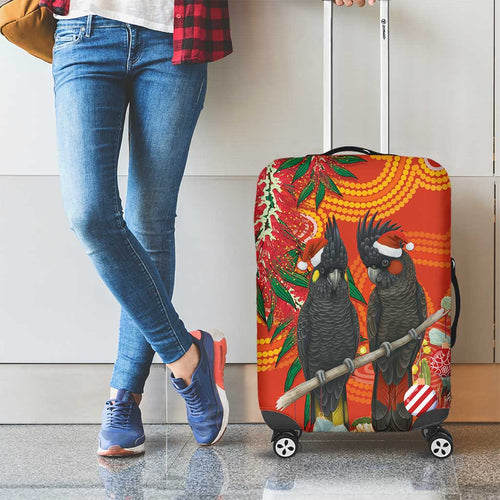 Australia Black Cockatoo Christmas Luggage Cover Banksia Bottlebrush Aboriginal Art - Aussie Hoodie