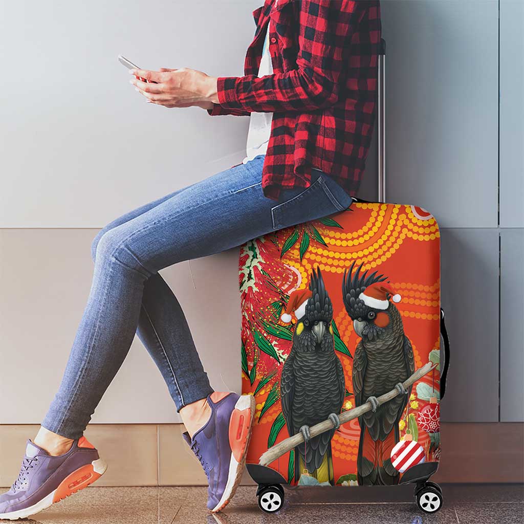 Australia Black Cockatoo Christmas Luggage Cover Banksia Bottlebrush Aboriginal Art - Aussie Hoodie