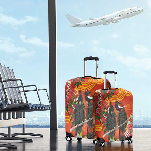 Australia Black Cockatoo Christmas Luggage Cover Banksia Bottlebrush Aboriginal Art - Aussie Hoodie