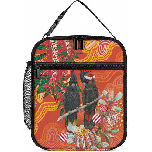 Australia Black Cockatoo Christmas Lunch Bag Banksia Bottlebrush Aboriginal Art