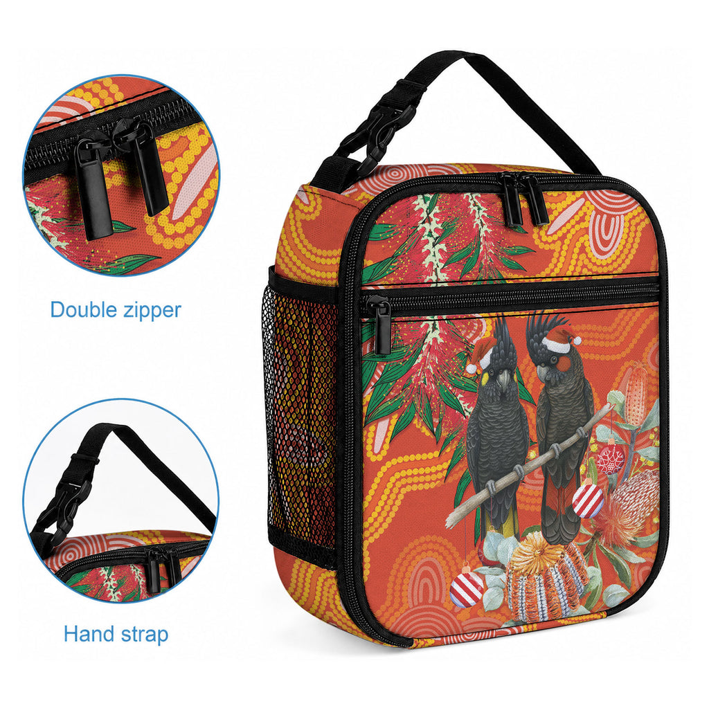 Australia Black Cockatoo Christmas Lunch Bag Banksia Bottlebrush Aboriginal Art