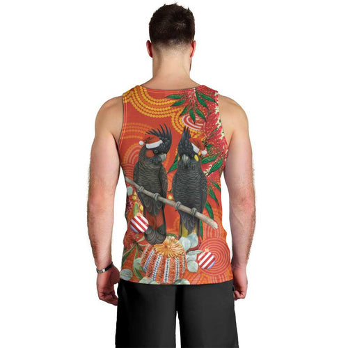 Australia Black Cockatoo Christmas Men Tank Top Banksia Bottlebrush Aboriginal Art - Aussie Hoodie