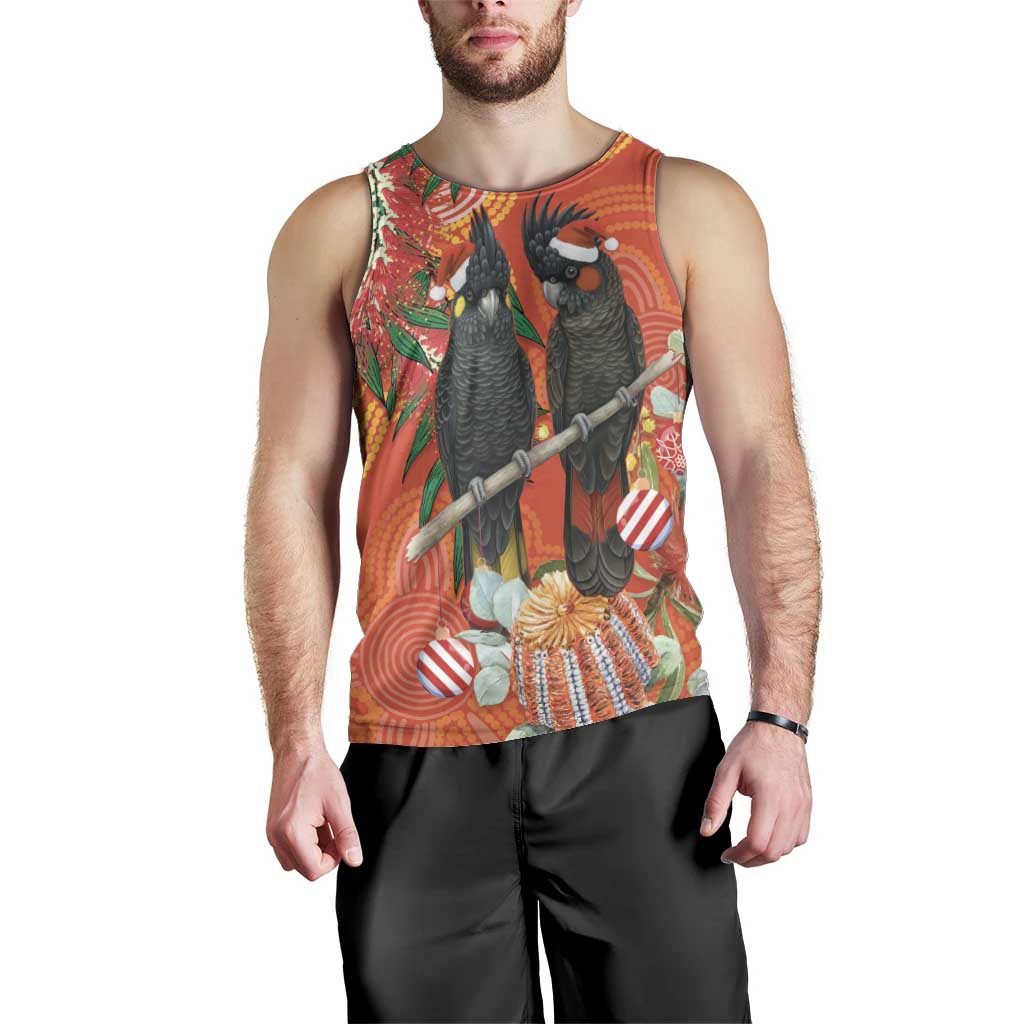 Australia Black Cockatoo Christmas Men Tank Top Banksia Bottlebrush Aboriginal Art - Aussie Hoodie