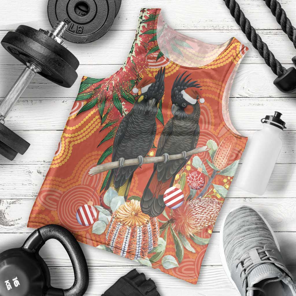 Australia Black Cockatoo Christmas Men Tank Top Banksia Bottlebrush Aboriginal Art - Aussie Hoodie