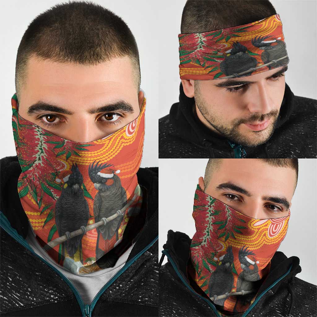 Australia Black Cockatoo Christmas Neck Gaiter Banksia Bottlebrush Aboriginal Art - Aussie Hoodie