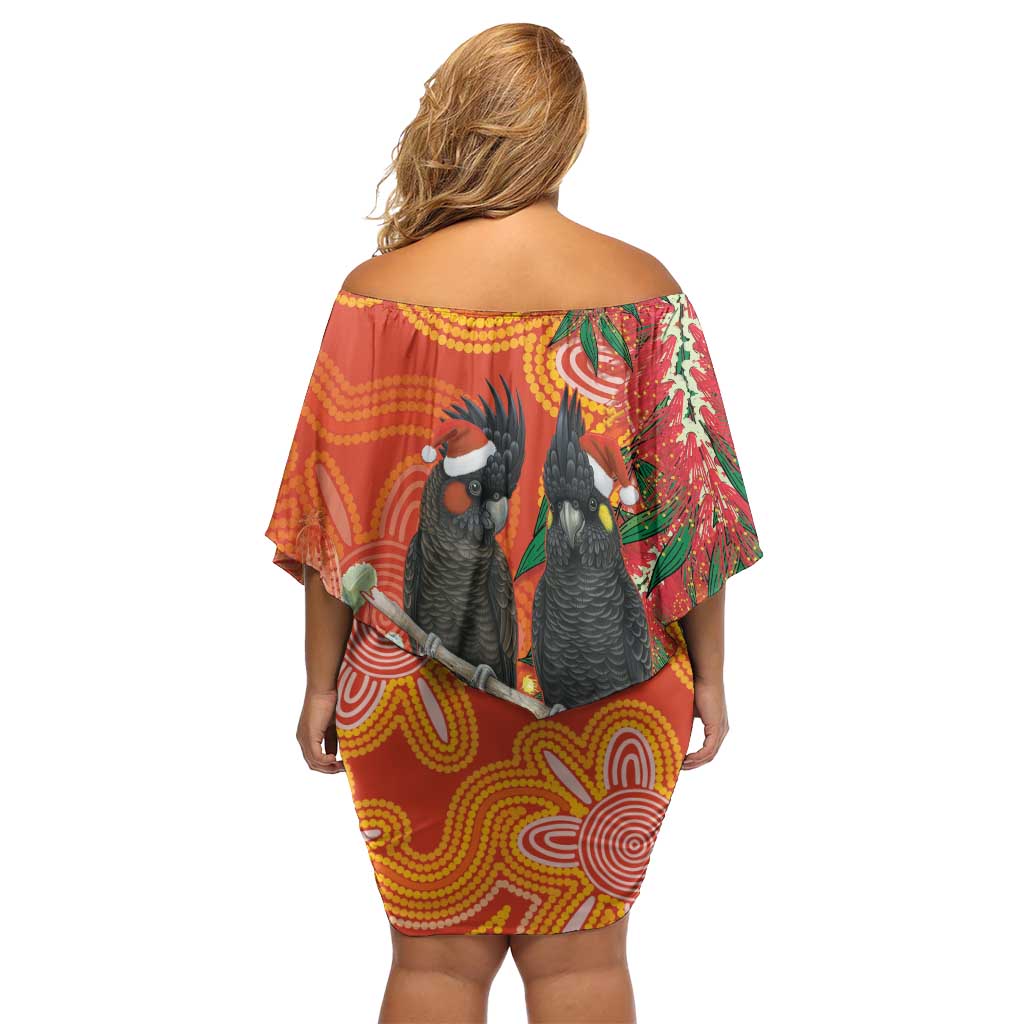 Australia Black Cockatoo Christmas Off Shoulder Short Dress Banksia Bottlebrush Aboriginal Art - Aussie Hoodie