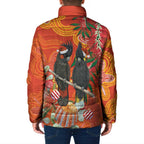 Australia Black Cockatoo Christmas Padded Jacket Banksia Bottlebrush Aboriginal Art - Aussie Hoodie