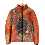 Australia Black Cockatoo Christmas Padded Jacket Banksia Bottlebrush Aboriginal Art - Aussie Hoodie