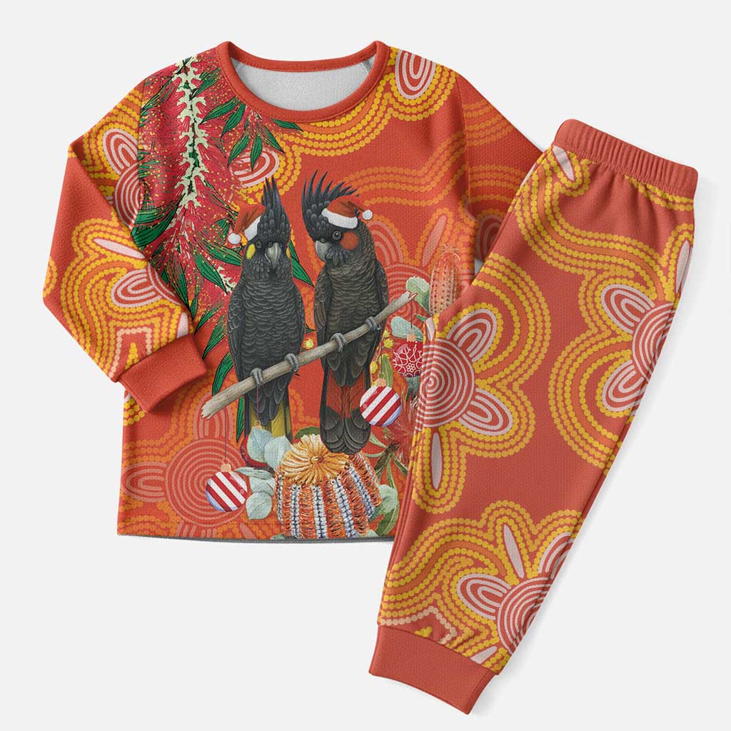 Australia Black Cockatoo Christmas Pajama Set Banksia Bottlebrushe Aboriginal Art - Aussie Hoodie