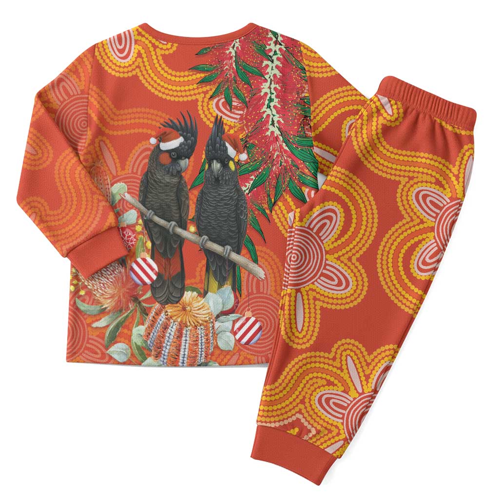 Australia Black Cockatoo Christmas Pajama Set Banksia Bottlebrushe Aboriginal Art - Aussie Hoodie