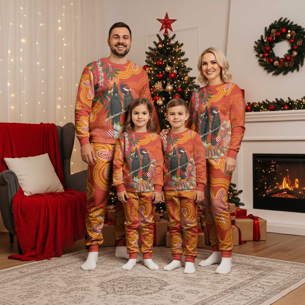 Australia Black Cockatoo Christmas Pajama Set Banksia Bottlebrushe Aboriginal Art - Aussie Hoodie