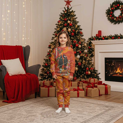 Australia Black Cockatoo Christmas Pajama Set Banksia Bottlebrushe Aboriginal Art - Aussie Hoodie
