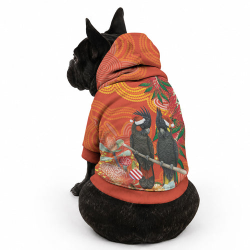 Australia Black Cockatoo Christmas Pet Hoodie Banksia Bottlebrush Aboriginal Art