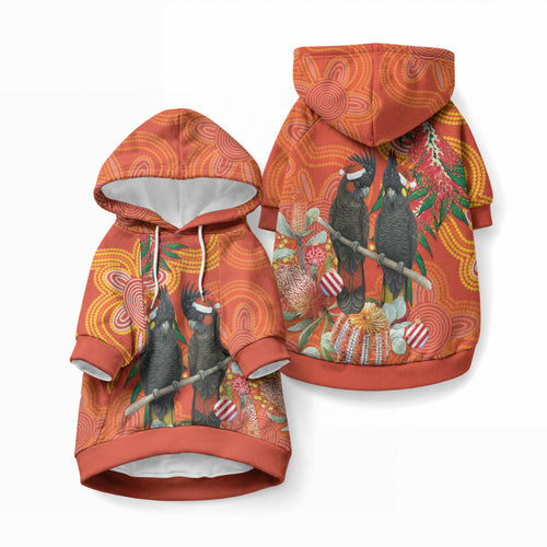 Australia Black Cockatoo Christmas Pet Hoodie Banksia Bottlebrush Aboriginal Art