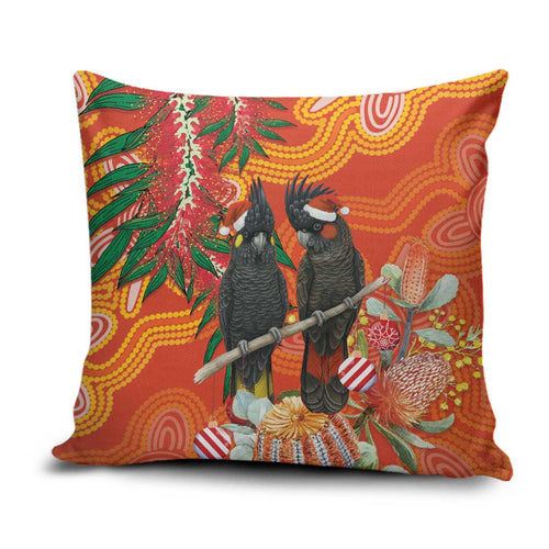 Australia Black Cockatoo Christmas Pillow Cover Banksia Bottlebrush Aboriginal Art - Aussie Hoodie