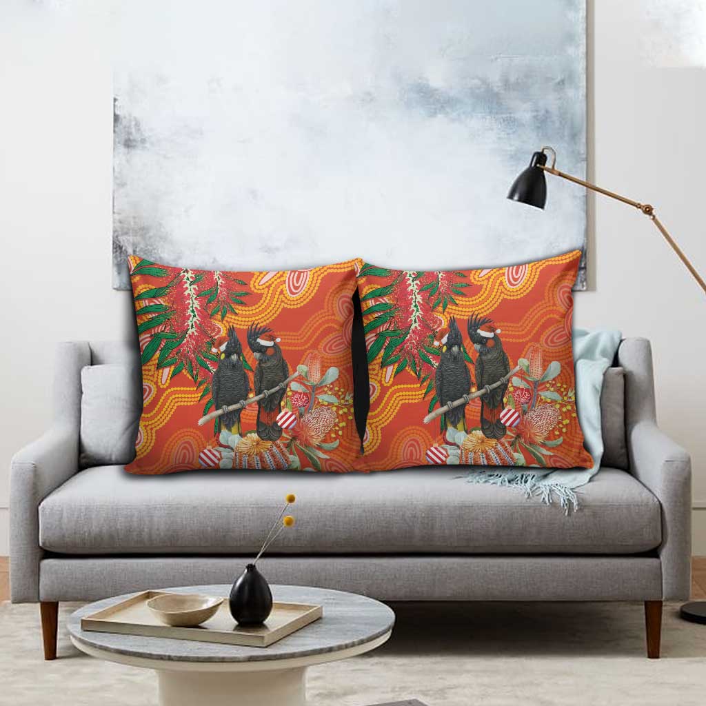 Australia Black Cockatoo Christmas Pillow Cover Banksia Bottlebrush Aboriginal Art - Aussie Hoodie