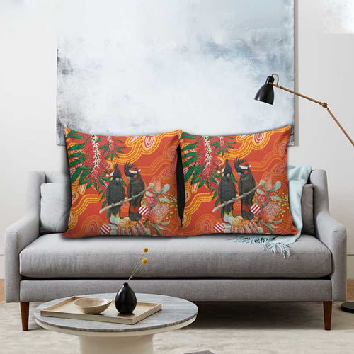 Australia Black Cockatoo Christmas Pillow Cover Banksia Bottlebrush Aboriginal Art - Aussie Hoodie