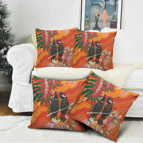 Australia Black Cockatoo Christmas Pillow Cover Banksia Bottlebrush Aboriginal Art - Aussie Hoodie