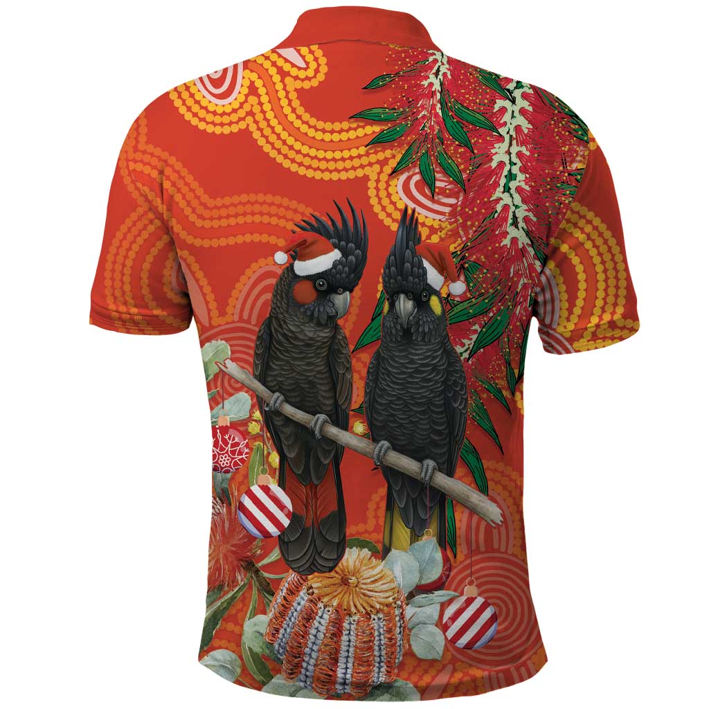 Australia Black Cockatoo Christmas Polo Shirt Banksia Bottlebrush Aboriginal Art - Aussie Hoodie
