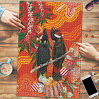Australia Black Cockatoo Christmas Puzzle Banksia Bottlebrush Aboriginal Art - Aussie Hoodie
