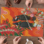 Australia Black Cockatoo Christmas Puzzle Banksia Bottlebrush Aboriginal Art - Aussie Hoodie