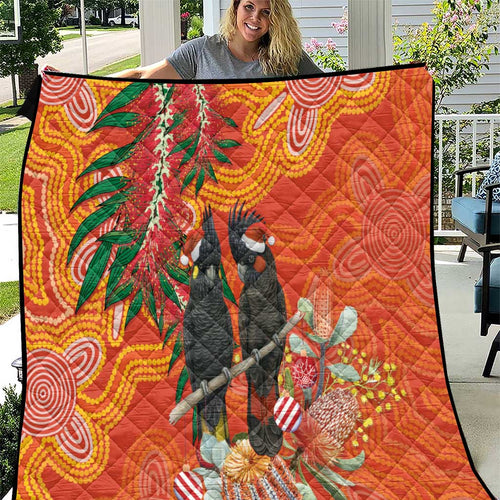 Australia Black Cockatoo Christmas Quilt Banksia Bottlebrush Aboriginal Art - Aussie Hoodie