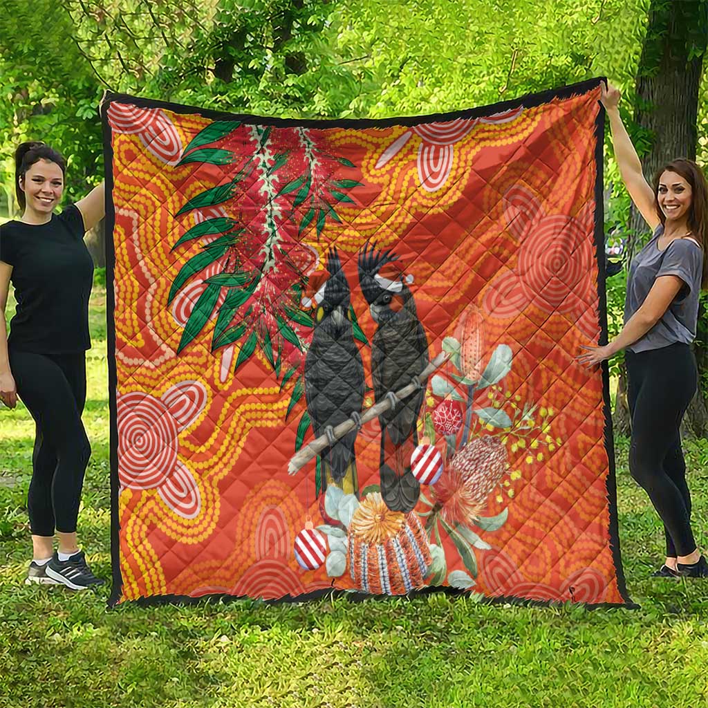Australia Black Cockatoo Christmas Quilt Banksia Bottlebrush Aboriginal Art - Aussie Hoodie