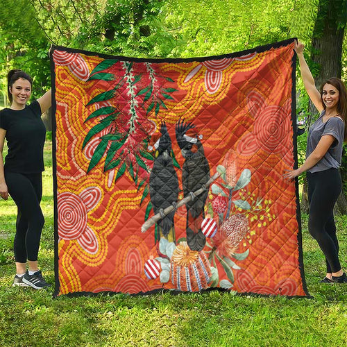 Australia Black Cockatoo Christmas Quilt Banksia Bottlebrush Aboriginal Art - Aussie Hoodie