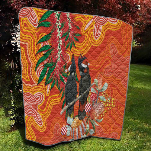 Australia Black Cockatoo Christmas Quilt Banksia Bottlebrush Aboriginal Art - Aussie Hoodie