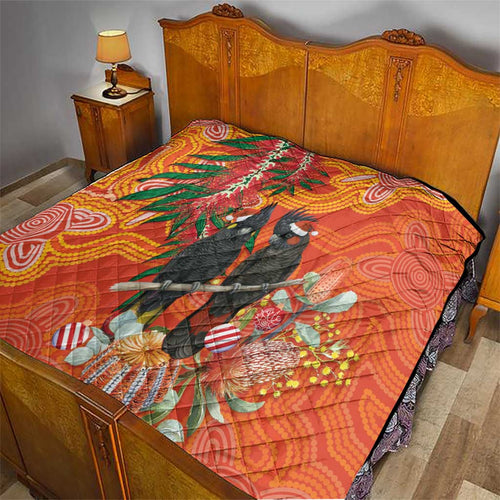 Australia Black Cockatoo Christmas Quilt Banksia Bottlebrush Aboriginal Art - Aussie Hoodie