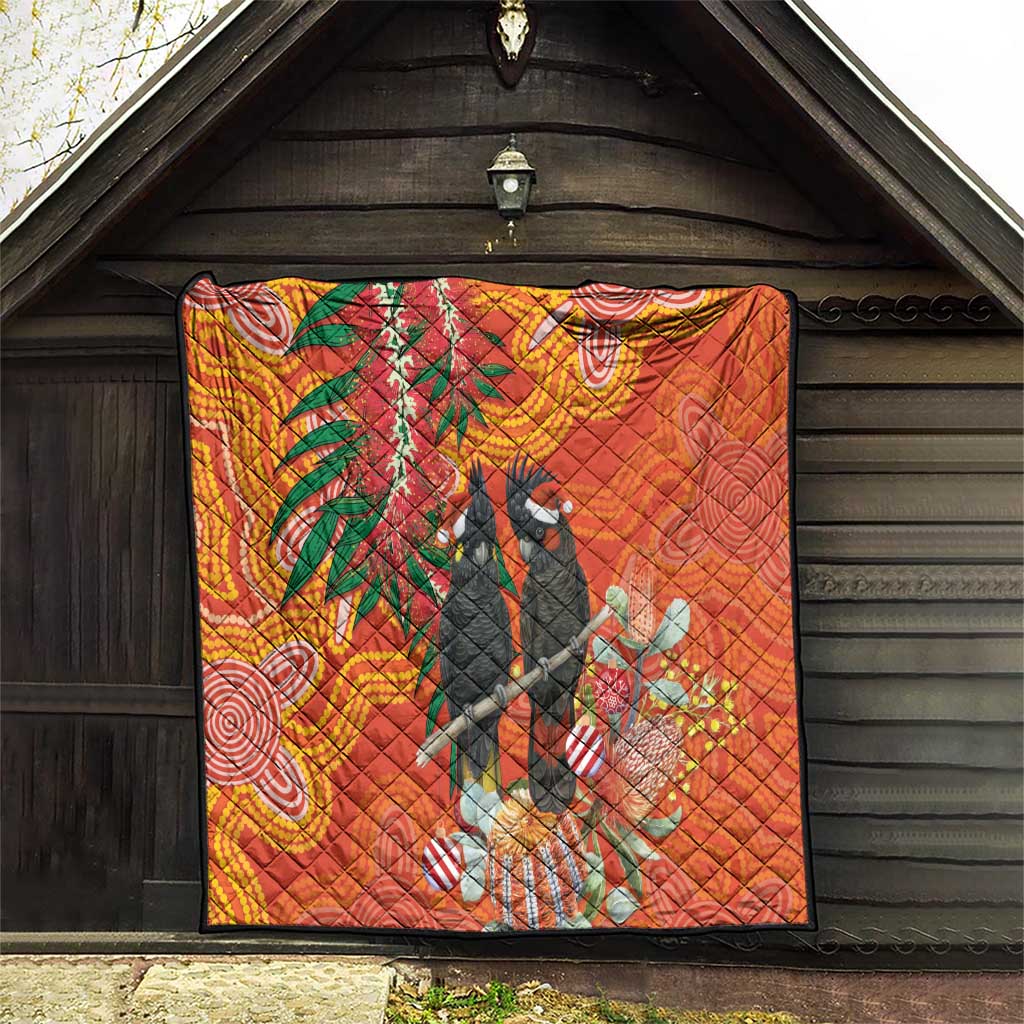 Australia Black Cockatoo Christmas Quilt Banksia Bottlebrush Aboriginal Art - Aussie Hoodie