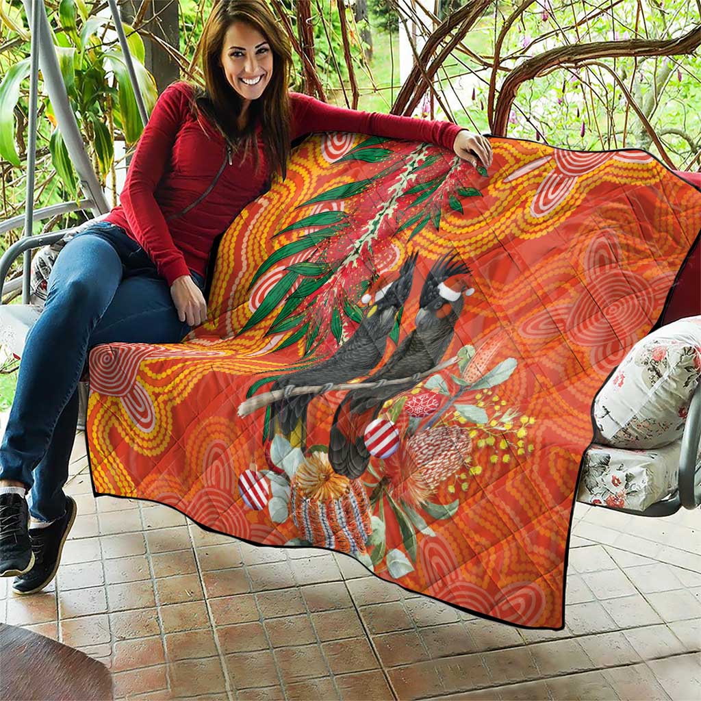 Australia Black Cockatoo Christmas Quilt Banksia Bottlebrush Aboriginal Art - Aussie Hoodie