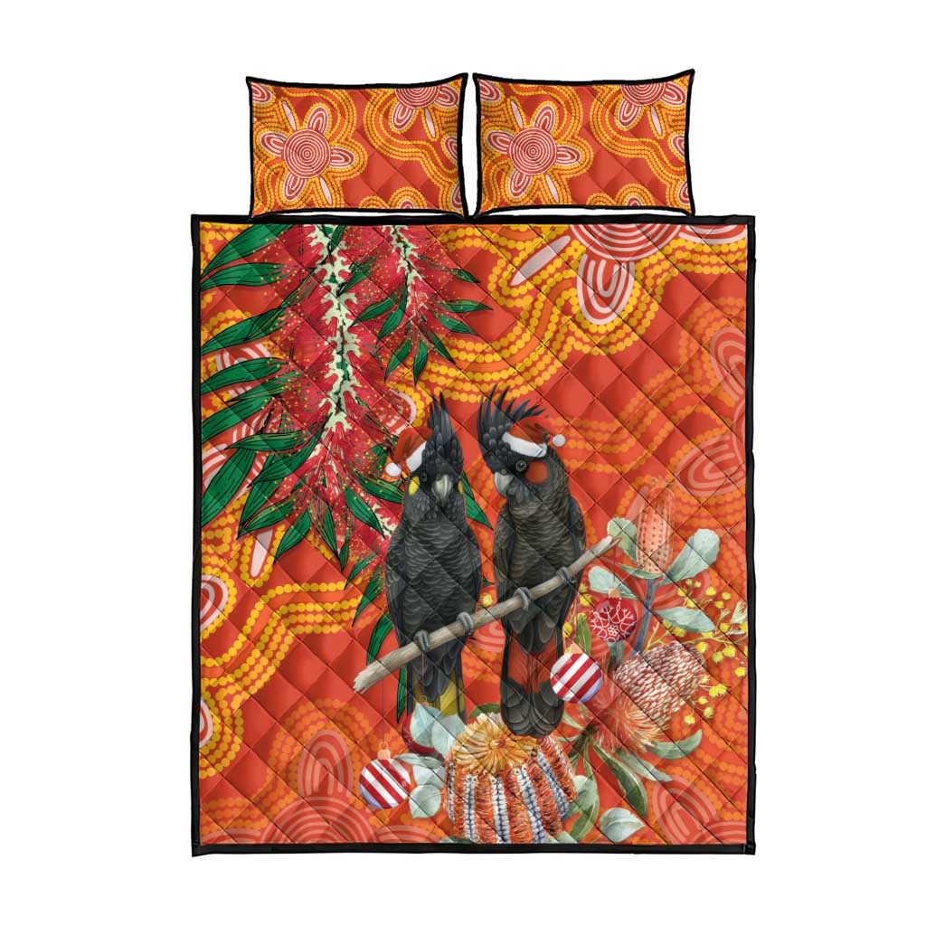 Australia Black Cockatoo Christmas Quilt Bed Set Banksia Bottlebrush Aboriginal Art - Aussie Hoodie