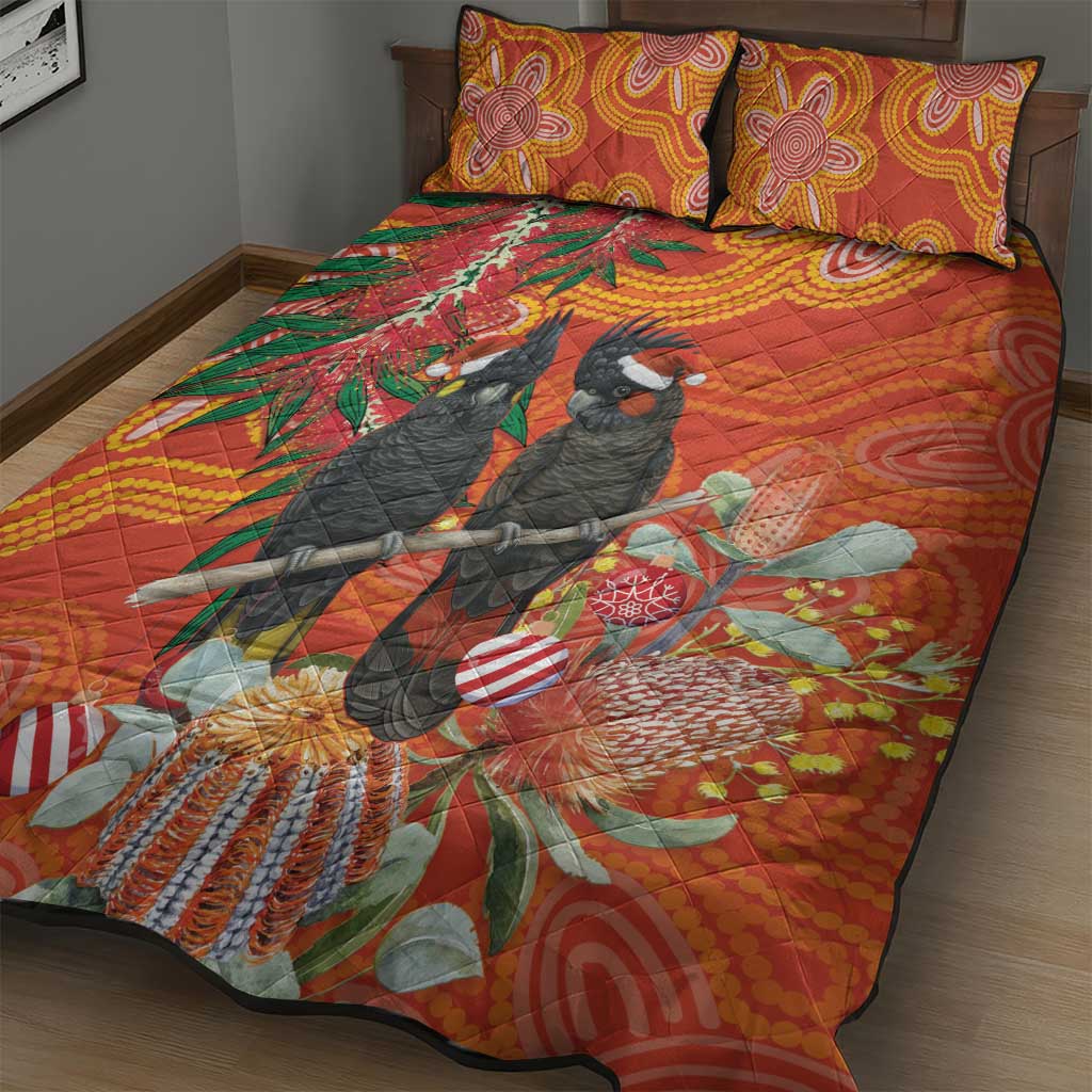 Australia Black Cockatoo Christmas Quilt Bed Set Banksia Bottlebrush Aboriginal Art - Aussie Hoodie