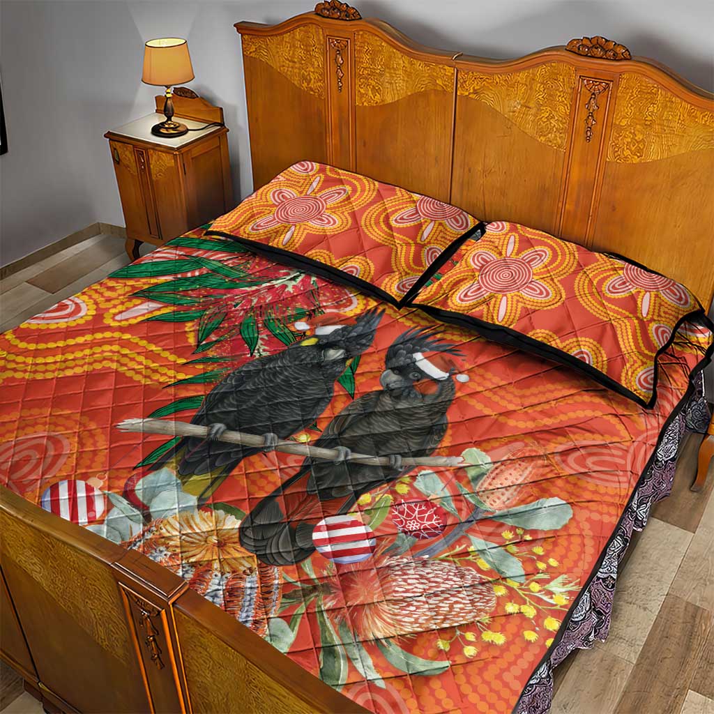 Australia Black Cockatoo Christmas Quilt Bed Set Banksia Bottlebrush Aboriginal Art - Aussie Hoodie