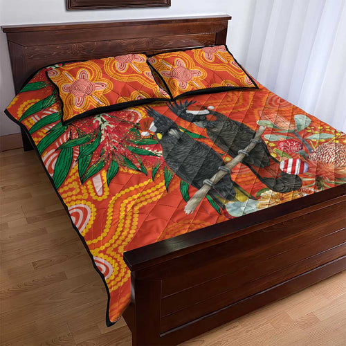 Australia Black Cockatoo Christmas Quilt Bed Set Banksia Bottlebrush Aboriginal Art - Aussie Hoodie