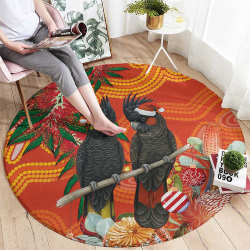 Australia Black Cockatoo Christmas Round Carpet Banksia Bottlebrush Aboriginal Art - Aussie Hoodie