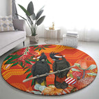 Australia Black Cockatoo Christmas Round Carpet Banksia Bottlebrush Aboriginal Art - Aussie Hoodie