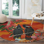 Australia Black Cockatoo Christmas Round Carpet Banksia Bottlebrush Aboriginal Art - Aussie Hoodie