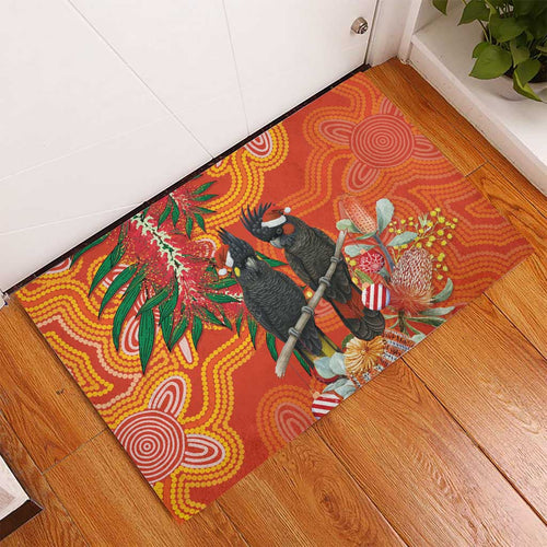 Australia Black Cockatoo Christmas Rubber Doormat Banksia Bottlebrush Aboriginal Art - Aussie Hoodie