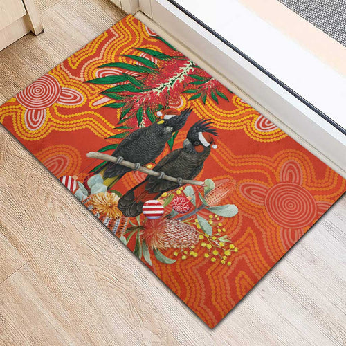 Australia Black Cockatoo Christmas Rubber Doormat Banksia Bottlebrush Aboriginal Art - Aussie Hoodie