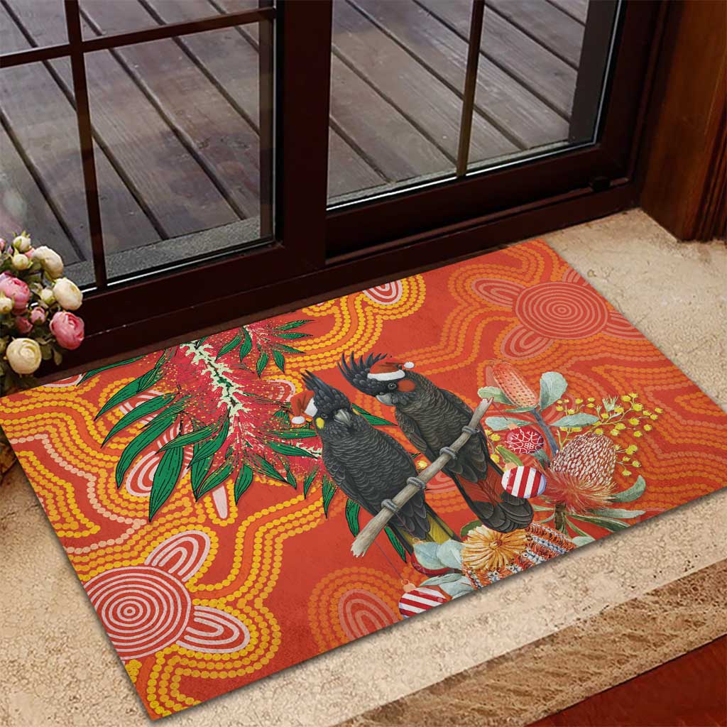 Australia Black Cockatoo Christmas Rubber Doormat Banksia Bottlebrush Aboriginal Art - Aussie Hoodie