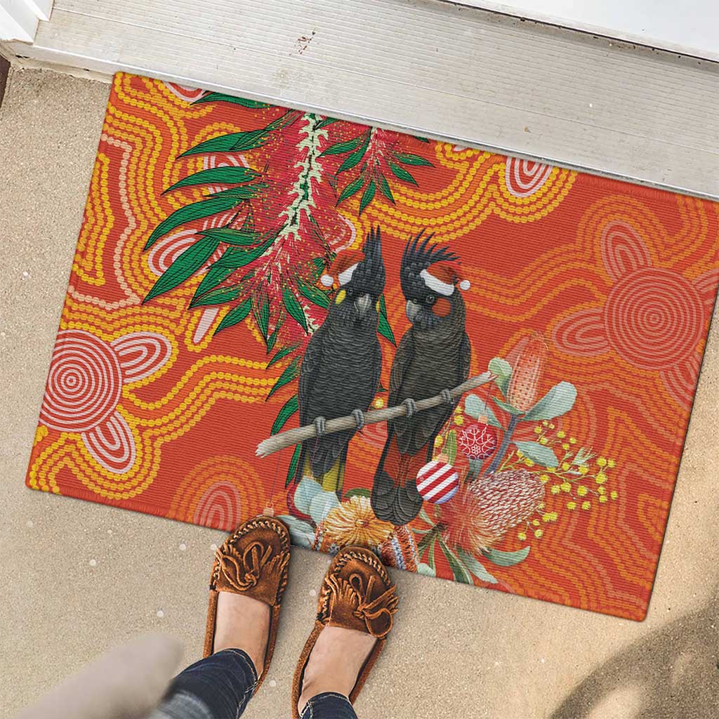 Australia Black Cockatoo Christmas Rubber Doormat Banksia Bottlebrush Aboriginal Art - Aussie Hoodie