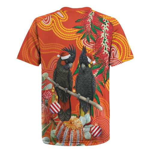 Australia Black Cockatoo Christmas Rugby Jersey Banksia Bottlebrush Aboriginal Art - Aussie Hoodie