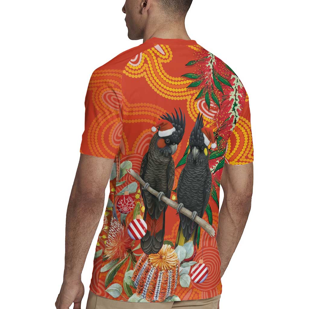 Australia Black Cockatoo Christmas Rugby Jersey Banksia Bottlebrush Aboriginal Art - Aussie Hoodie
