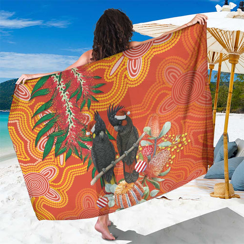 Australia Black Cockatoo Christmas Sarong Banksia Bottlebrush Aboriginal Art - Aussie Hoodie