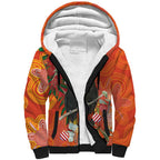 Australia Black Cockatoo Christmas Sherpa Hoodie Banksia Bottlebrush Aboriginal Art - Aussie Hoodie