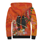 Australia Black Cockatoo Christmas Sherpa Hoodie Banksia Bottlebrush Aboriginal Art - Aussie Hoodie