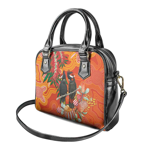 Australia Black Cockatoo Christmas Shoulder Handbag Banksia Bottlebrush Aboriginal Art - Aussie Hoodie